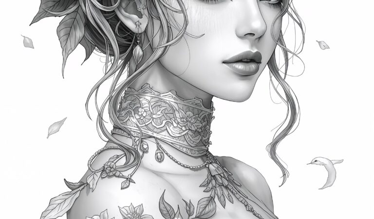 A beautiful woman with floral elements