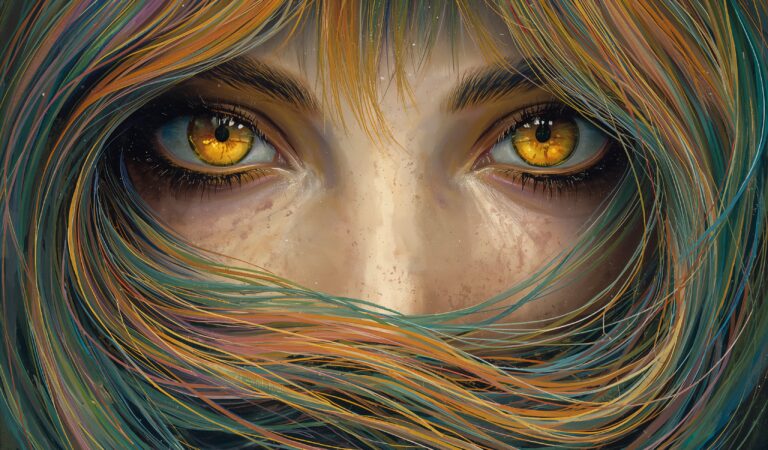 Golden eyes, shimmering with flecks of amber and emerald
