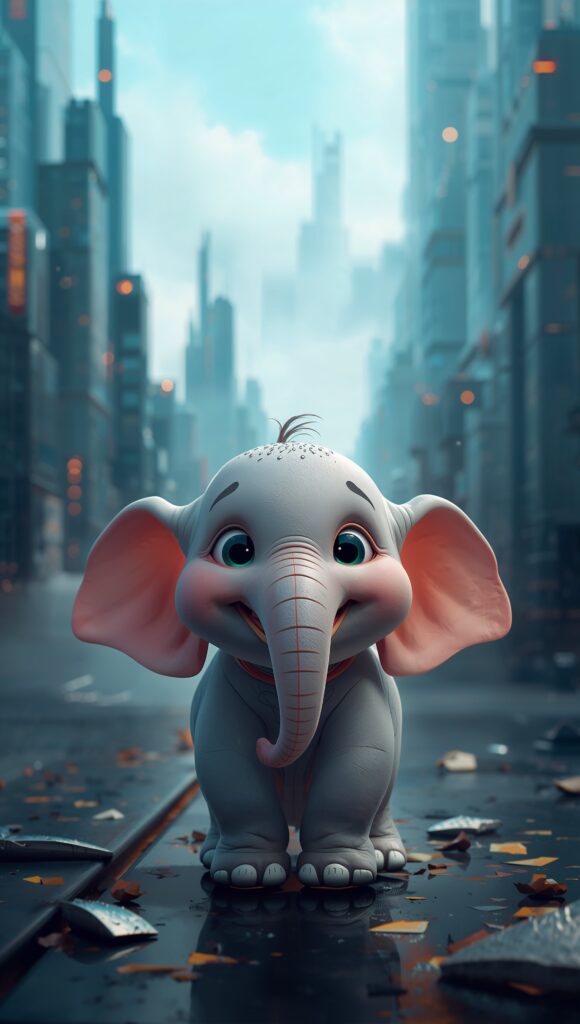 cute child elephant, happy and smiling
