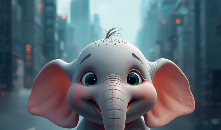 Cute child elephant, happy and smiling