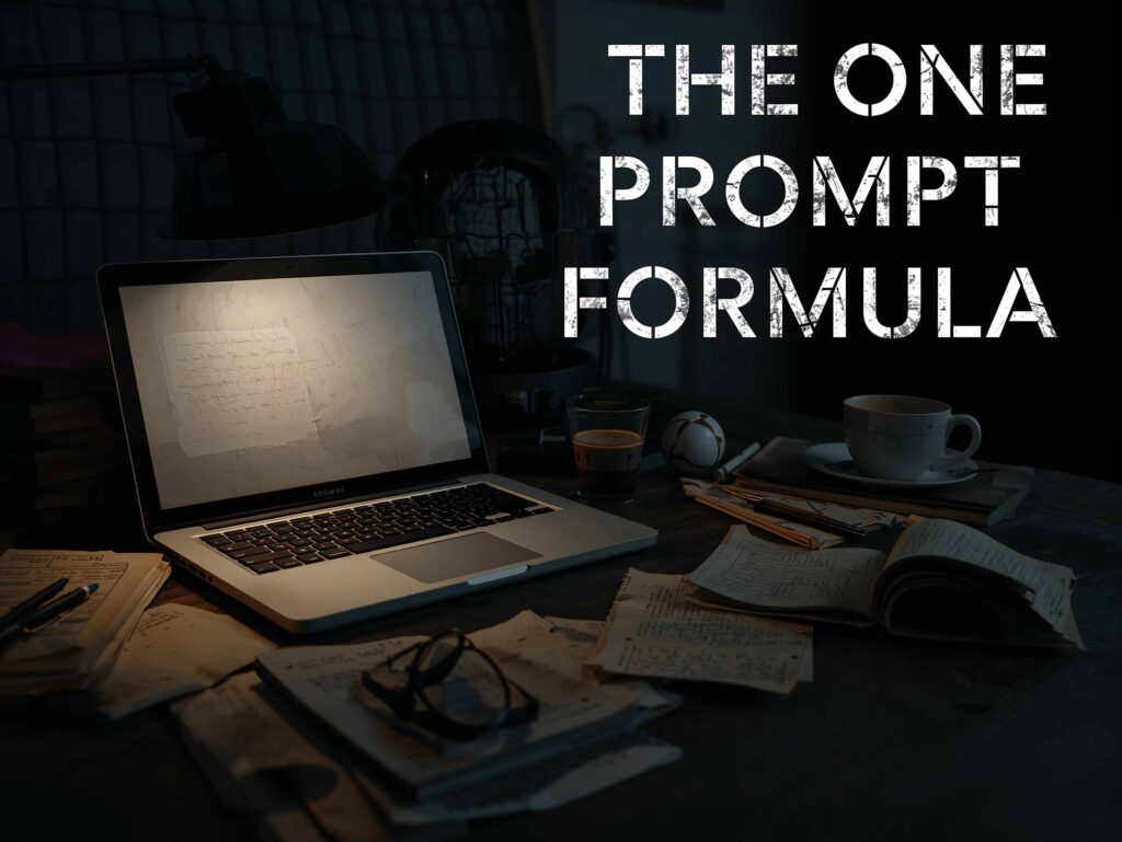 One prompt formula for perfect AI results shown on a late-night writer desk