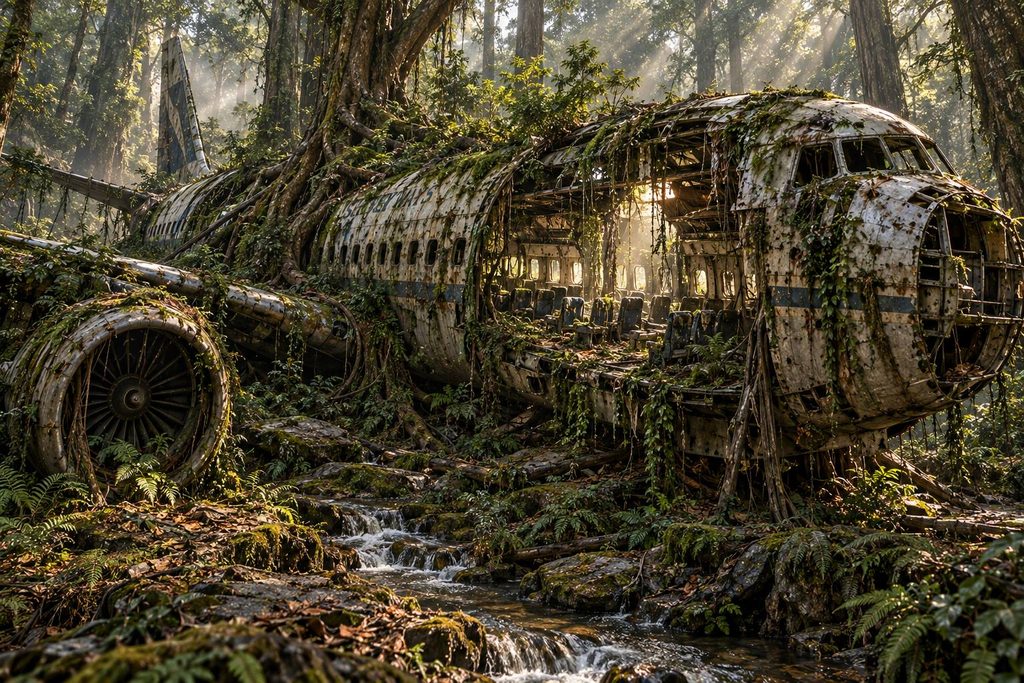 A Forest Growing Through an Abandoned Airplane