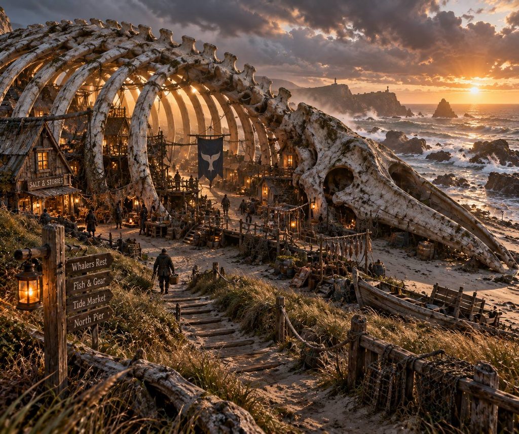 A Village Built Inside a Giant Whale Skeleton