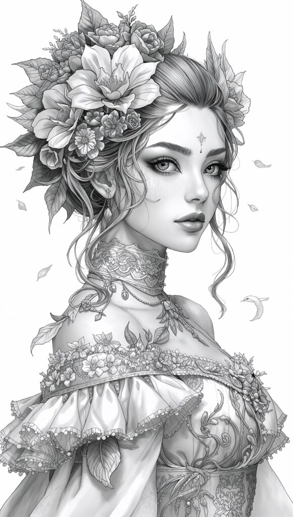 A beautiful woman with floral elements