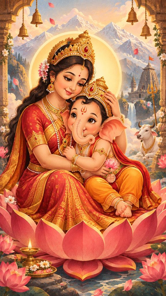 Bal Ganesh & Maa Parvati Divine Artwork