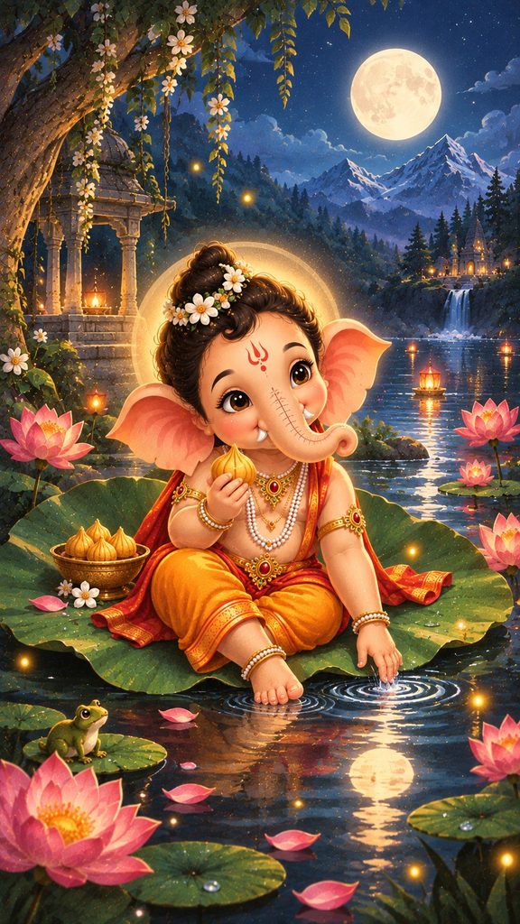 Bal Ganesh Divine Blessing Wallpaper