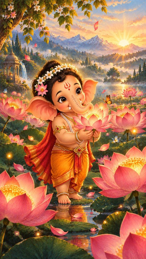 Bal Ganesh in the Lotus Garden
