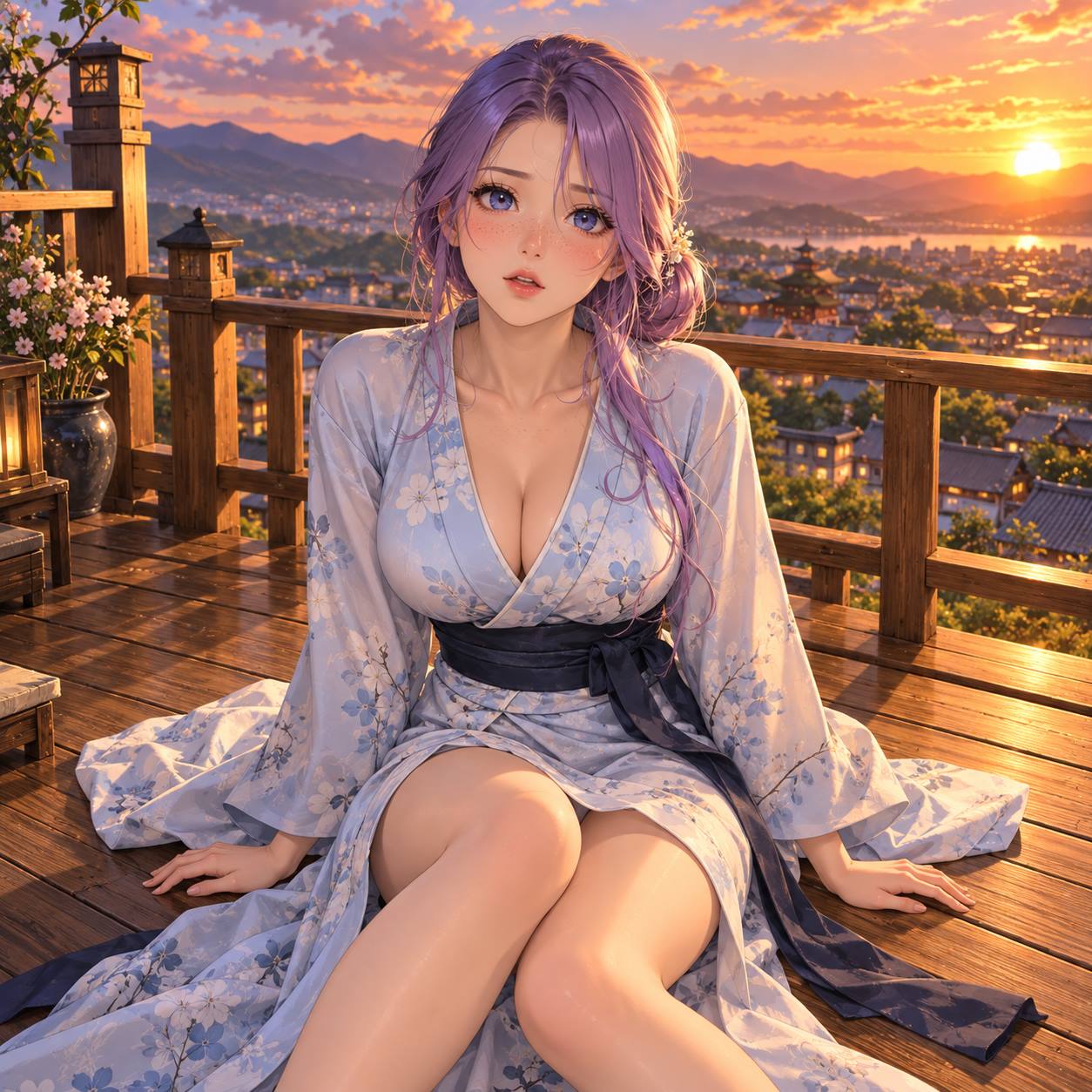 Beautiful Anime Girl Sunset Balcony AI Art Prompt