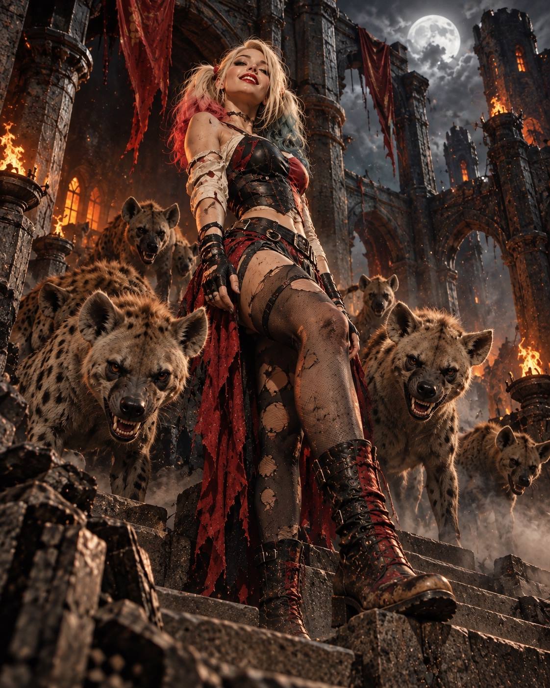 Dark Fantasy Woman and Hyenas AI Art