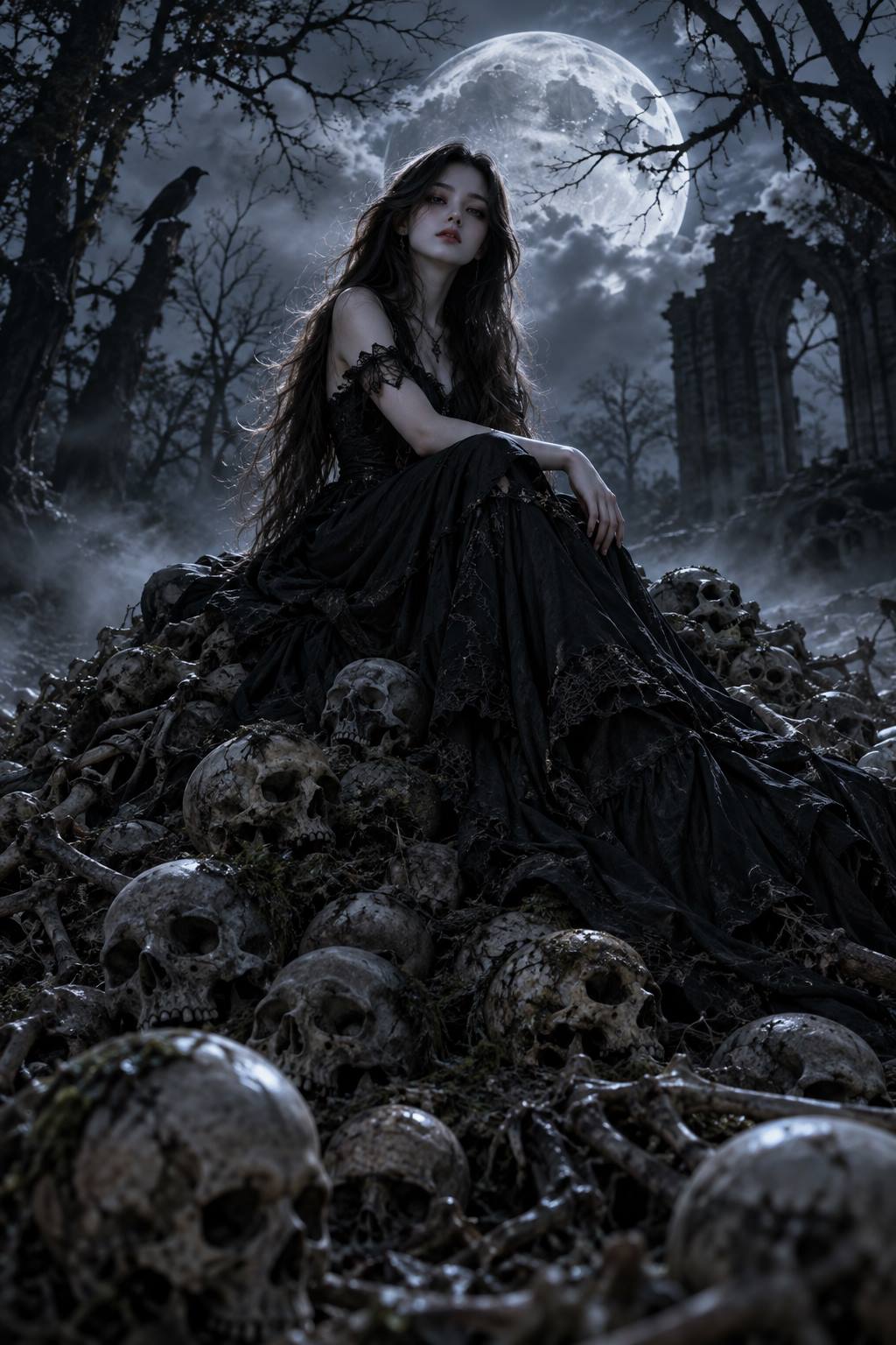 Ethereal 18-year-old woman with porcelain skin and a delicate, heart-shaped face