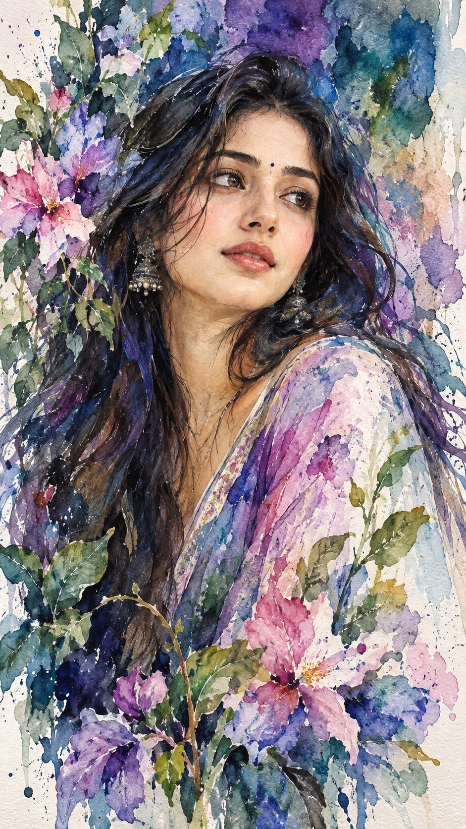 Expressive Botanical Watercolor Portrait AI Prompt