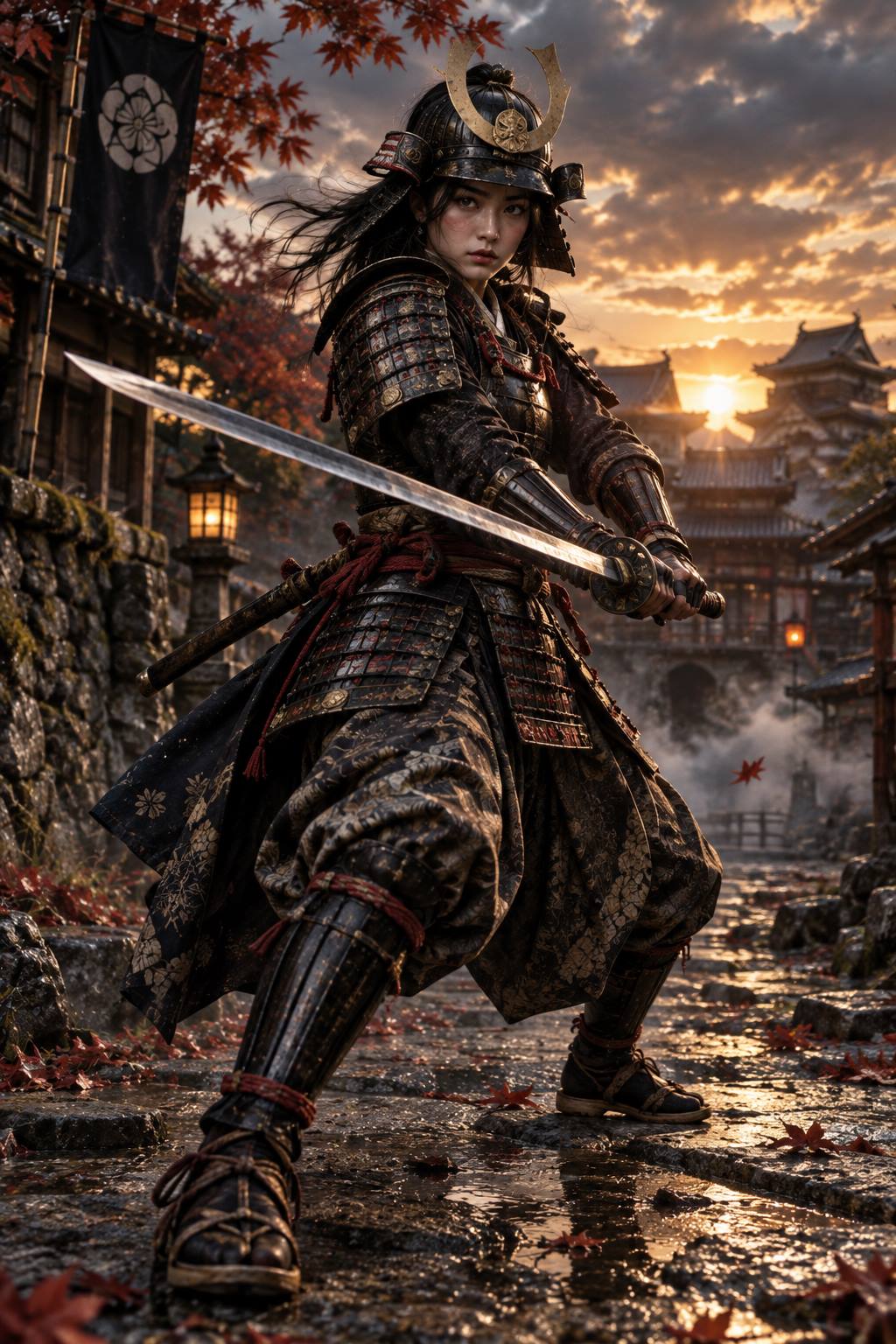 Female Samurai Warrior from Edo Japan in Cinematic Scene