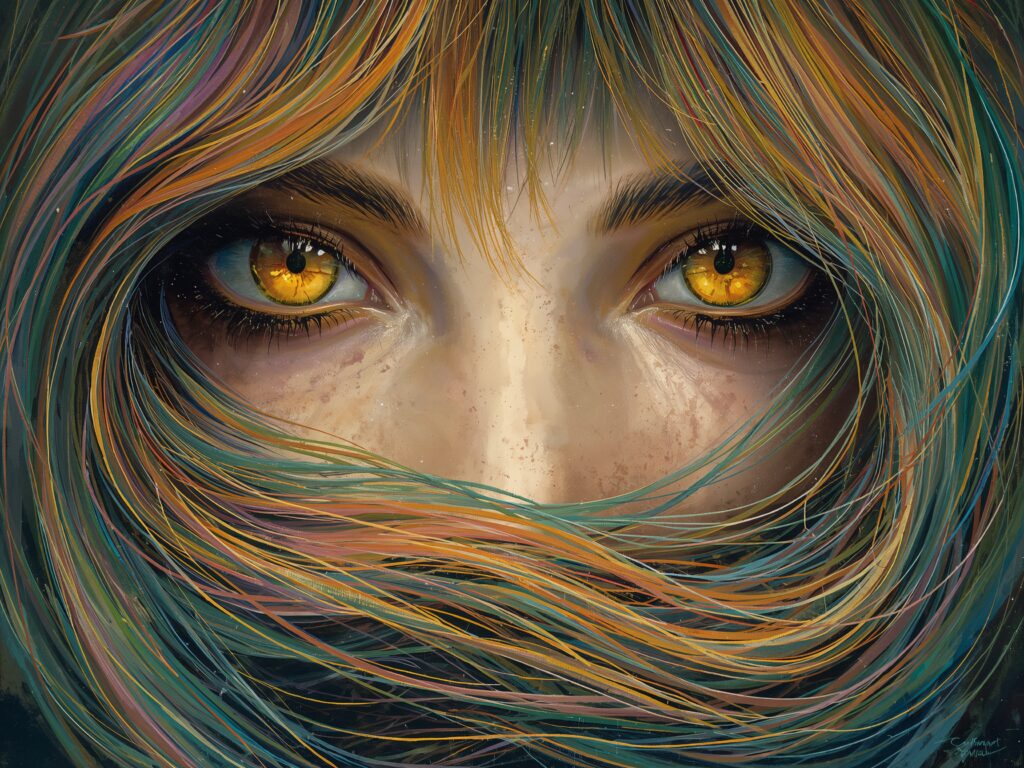 Golden eyes, shimmering with flecks of amber and emerald