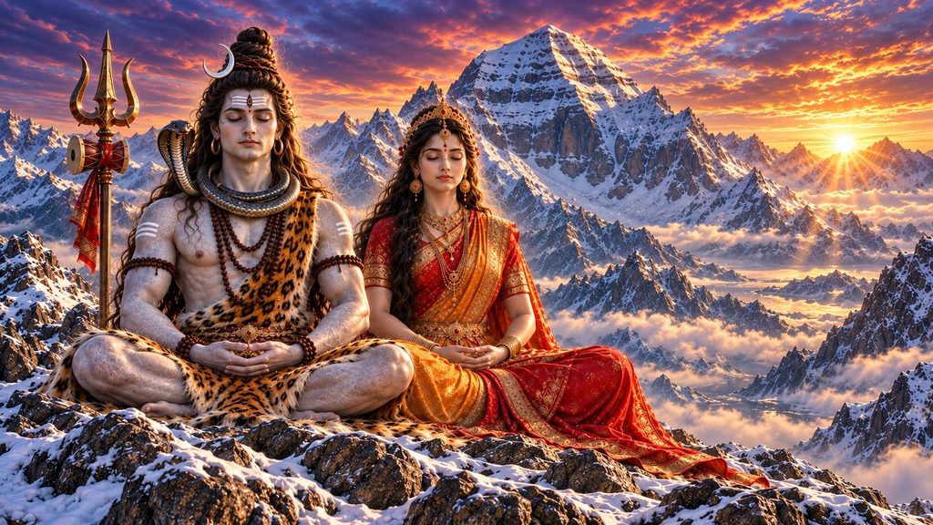 Lord Shiva and Parvati on Mount Kailash AI Art Prompt