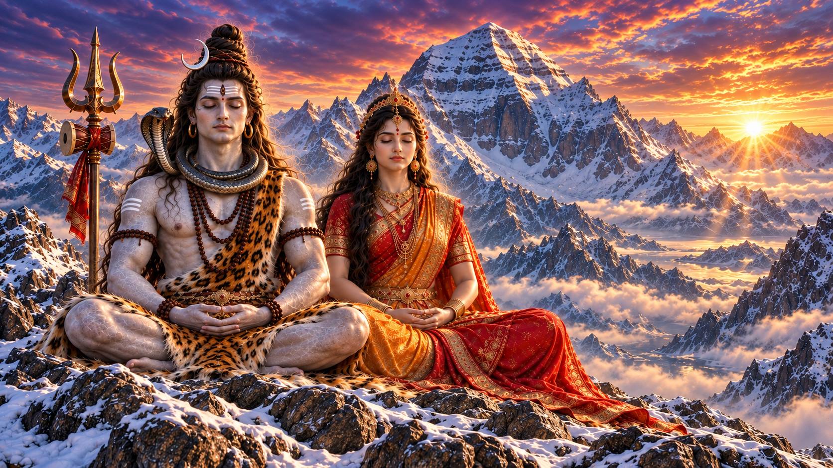 Lord Shiva and Parvati on Mount Kailash AI Art Prompt