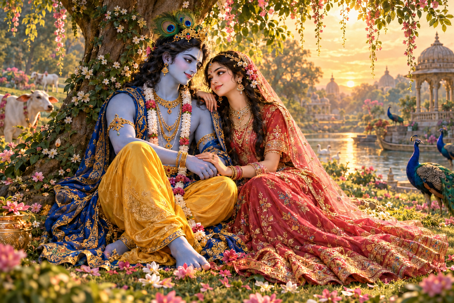 Radha Krishna Divine Love Romantic Devotional Art