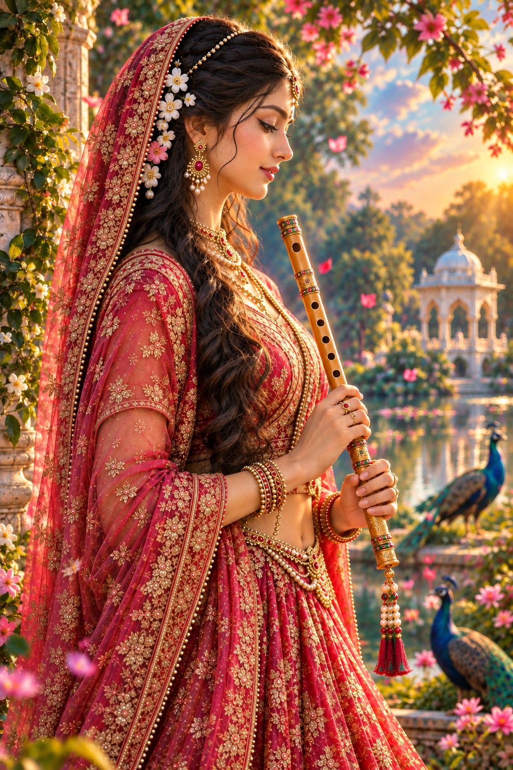 Radha With Golden Flute | Divine Devotional Artwork
