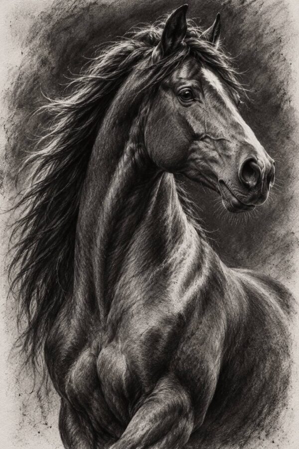 Emphasizing deep shadows and brilliant highlights on the horse