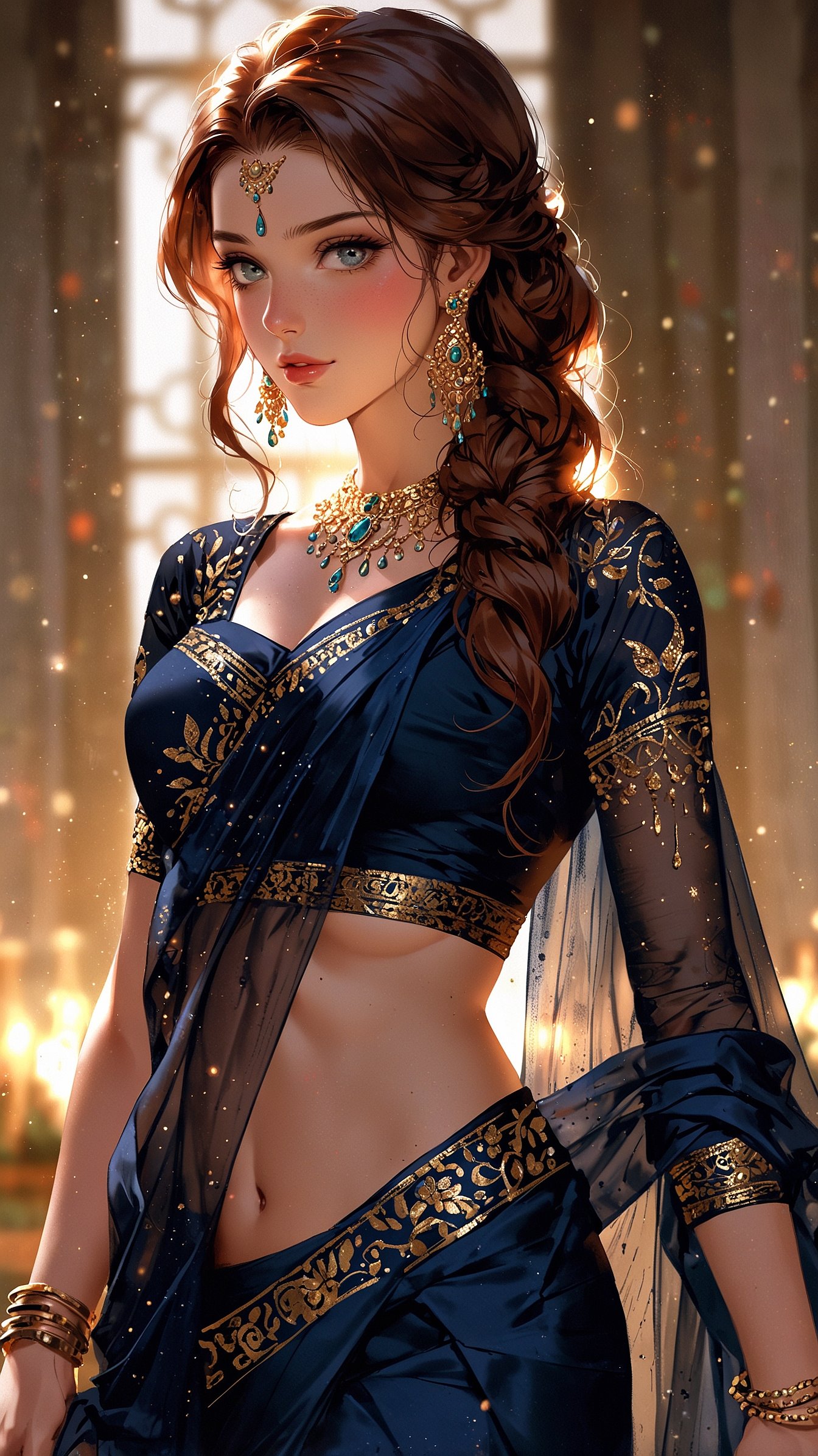 A woman standing in front of a backdrop of sheer
