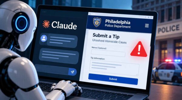 Claude AI की टेस्टिंग के दौरान Philadelphia पुलिस की वेबसाइट पर गलत homicide tip जमा होने की घटना को दर्शाती सांकेतिक तस्वीर।