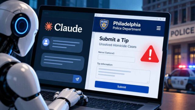 Claude AI की टेस्टिंग के दौरान Philadelphia पुलिस की वेबसाइट पर गलत homicide tip जमा होने की घटना को दर्शाती सांकेतिक तस्वीर।